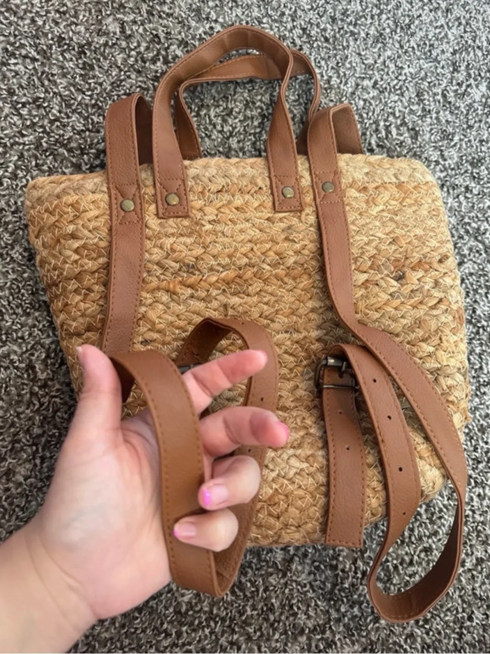 XIX palms woven straw tote backpack convertible boho beach bag